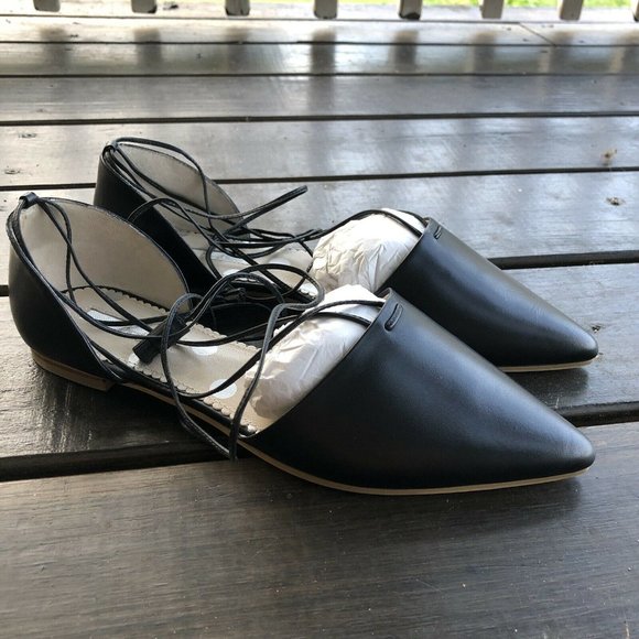 Boden Shoes - Boden Florence Ankle-tie Black Pointed Toe Flats